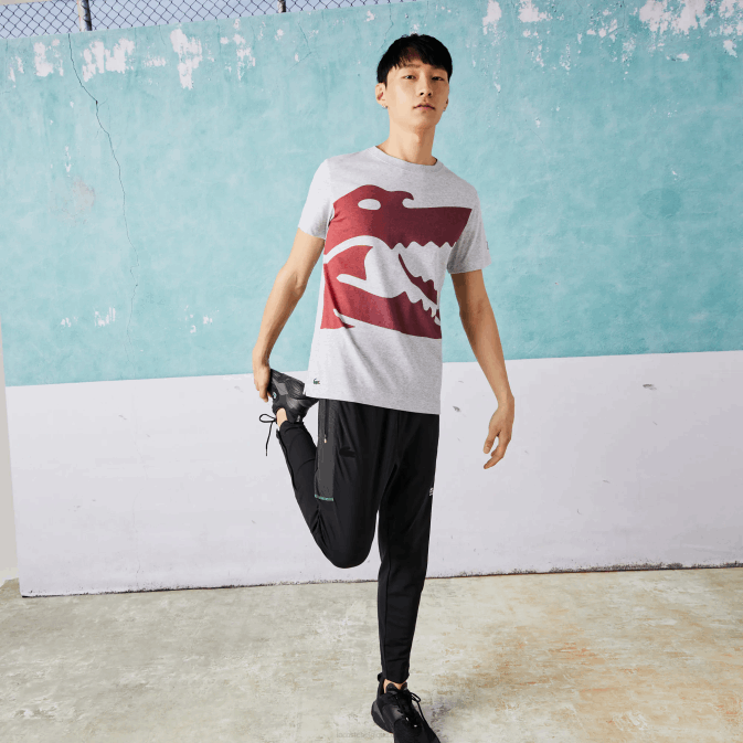 gris chiné cca V6HV871 Hommes Lacoste t-shirt sport novak djokovic croco en coton bio