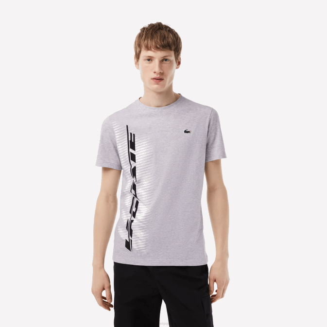gris chiné cca V6HV94 Hommes Lacoste t-shirt de sport coupe classique avec marquage contrasté