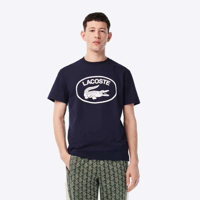 hhw noir/blanc V6HV147 Hommes Lacoste t-shirt coupe décontractée en coton ton sur ton avec logo