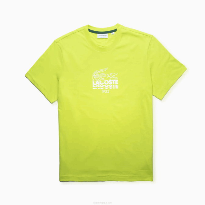 jaune 90v V6HV1581 Hommes Lacoste t-shirt en coton à col rond et logo crocodile