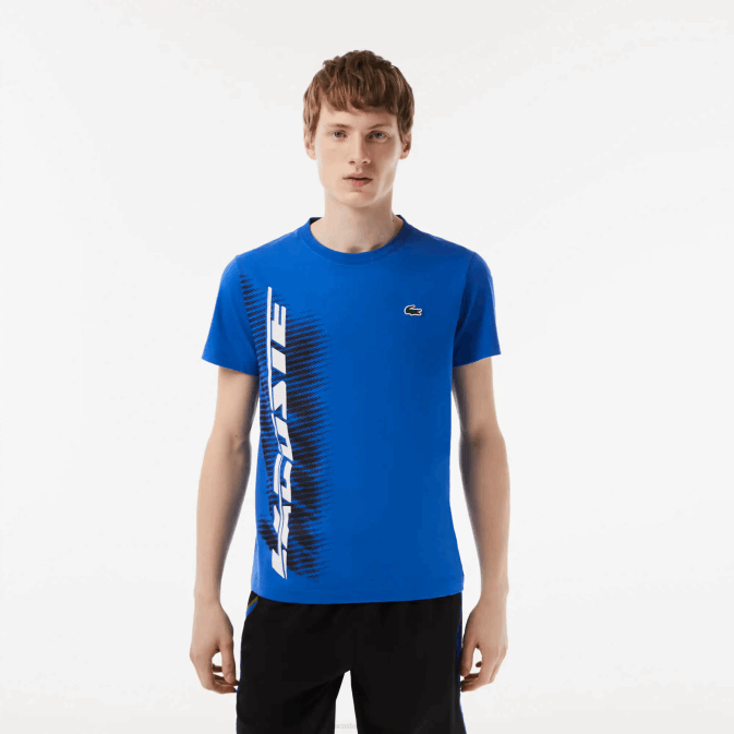 kxb bleu V6HV93 Hommes Lacoste t-shirt de sport coupe classique avec marquage contrasté