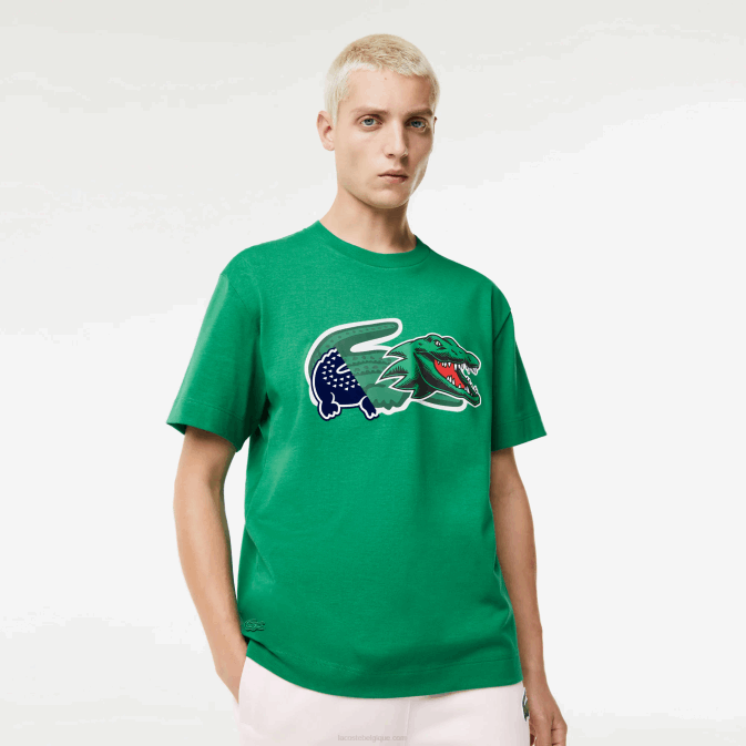 mdl vert V6HV616 Hommes Lacoste t-shirt oversize en crocodile coupe décontractée