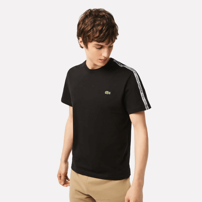 noir 031 V6HV45 Hommes Lacoste t-shirt coupe classique à rayures et logo