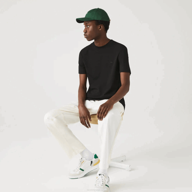 noir 031 V6HV640 Hommes Lacoste t-shirt en piqué de coton bio à col rond