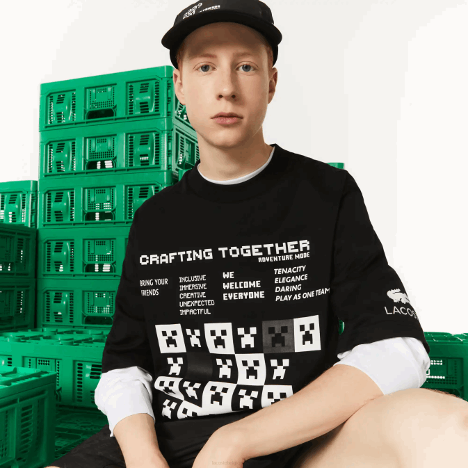 noir 031 V6HV852 Hommest-shirt ample en coton biologique lacoste x minecraft