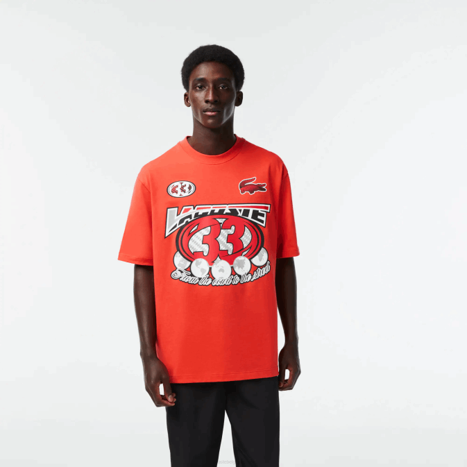 orange 02k V6HV145 Hommes Lacoste t-shirt ample imprimé en jersey de coton