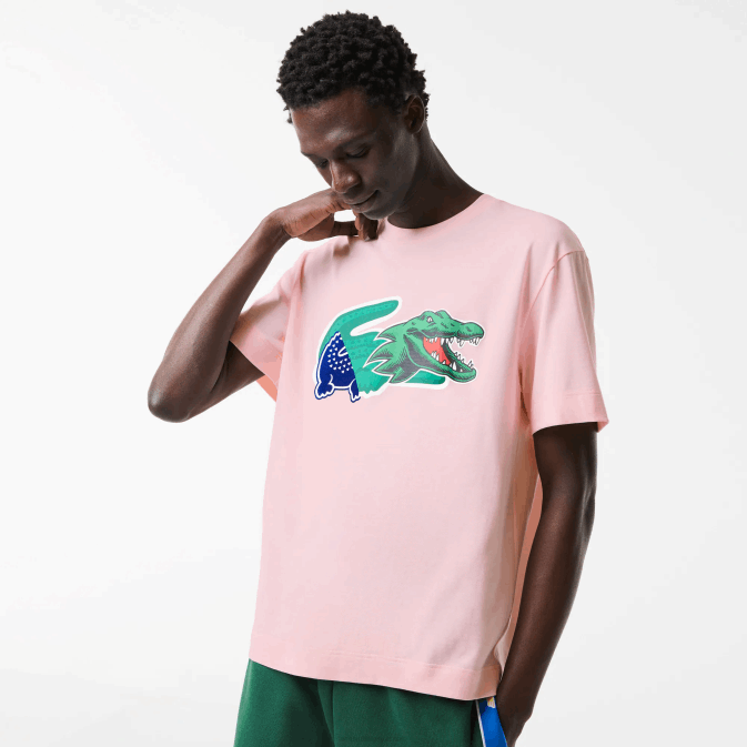 rose clair t03 V6HV610 Hommes Lacoste t-shirt oversize en crocodile coupe décontractée