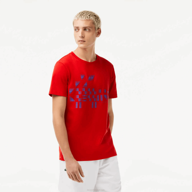 rouge 240 V6HV604 Hommes Lacoste t-shirt imprimé sport x novak djokovic