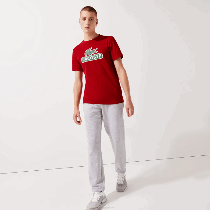 rouge 5sx V6HV930 Hommes Lacoste t-shirt respirant à logo imprimé