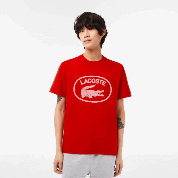 rouge rose s4i V6HV131 Hommes Lacoste t-shirt coupe décontractée en coton ton sur ton avec logo