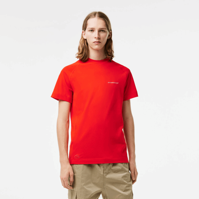 s5h rouge V6HV121 Hommes Lacoste t-shirt slim en piqué de coton bio
