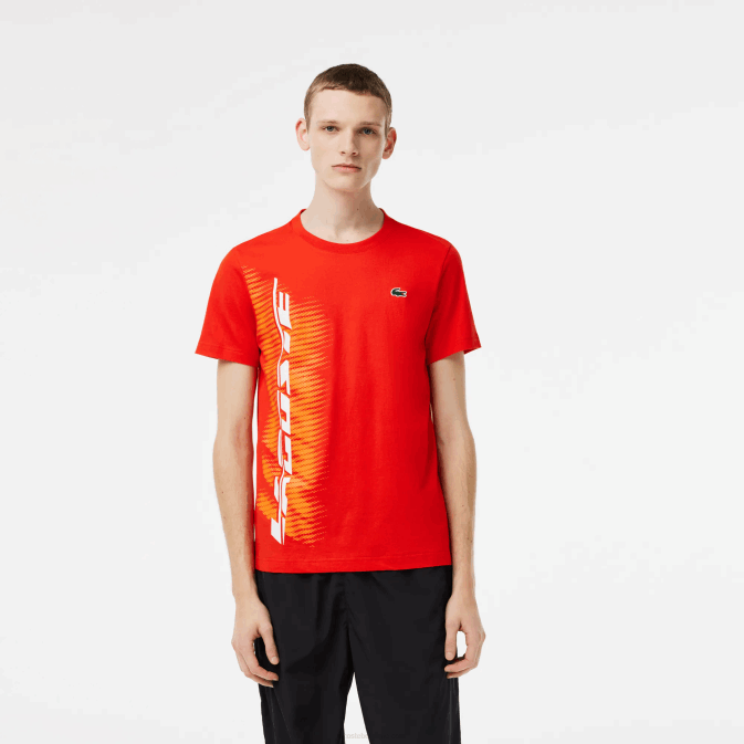 s5h rouge V6HV222 Hommes Lacoste t-shirt de sport coupe classique avec marquage contrasté