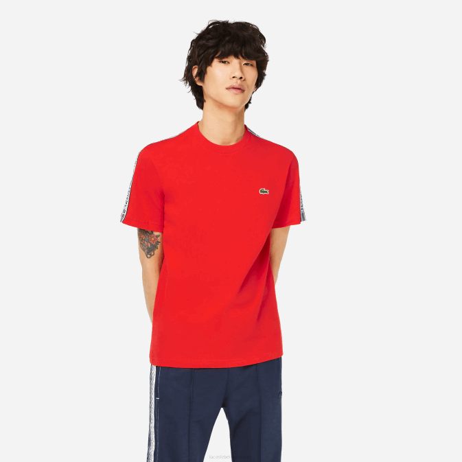 s5h rouge V6HV48 Hommes Lacoste t-shirt coupe classique à rayures et logo