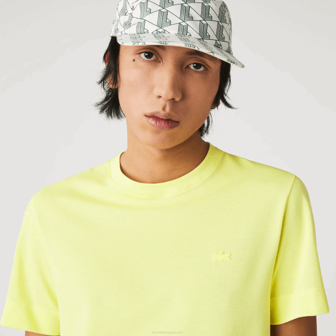 tuk jaune flashy V6HV641 Hommes Lacoste t-shirt en piqué de coton bio à col rond