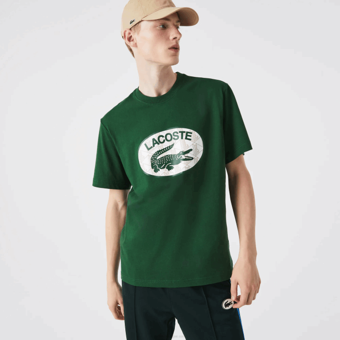 vert 132 V6HV577 Hommes Lacoste t-shirt coupe classique à imprimé monogramme