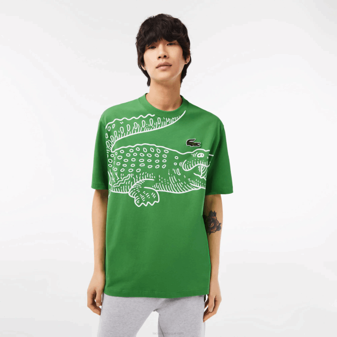 vert l94 V6HV256 Hommes Lacoste t-shirt ample à col rond et imprimé crocodile