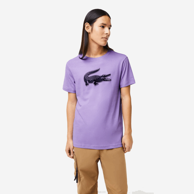 violet bleu marine w87 V6HV863 Hommes Lacoste t-shirt sport en jersey respirant crocodile imprimé 3d