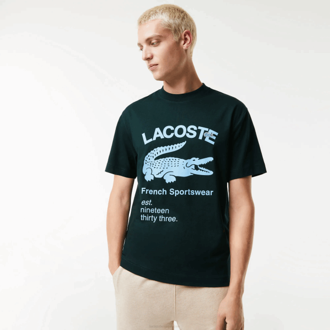 yzp vert V6HV699 Hommes Lacoste t-shirt ample en crocodile