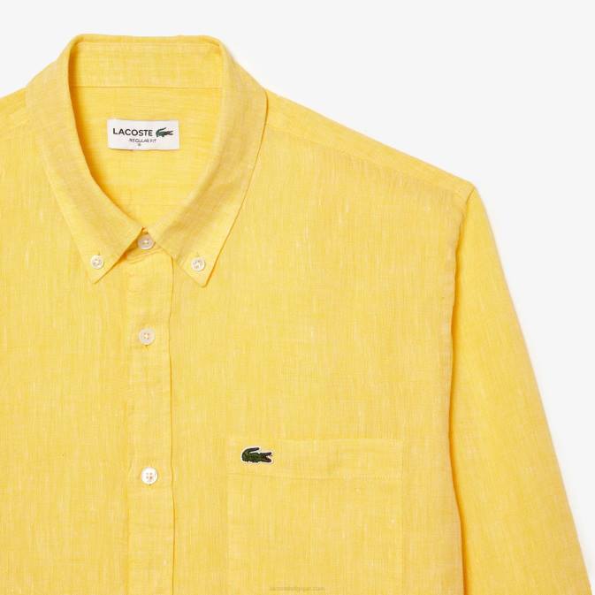 jaune 107 V6HV471 Hommes Lacoste chemise en lin