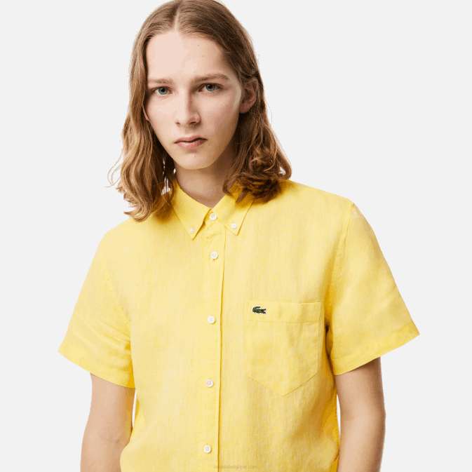 jaune 107 V6HV496 Hommes Lacoste chemise en lin à manches courtes