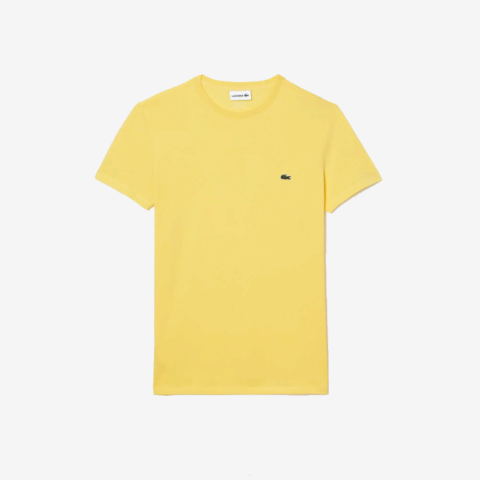 jaune 107 V6HV55 Hommes Lacoste t-shirt en jersey de coton pima à col rond