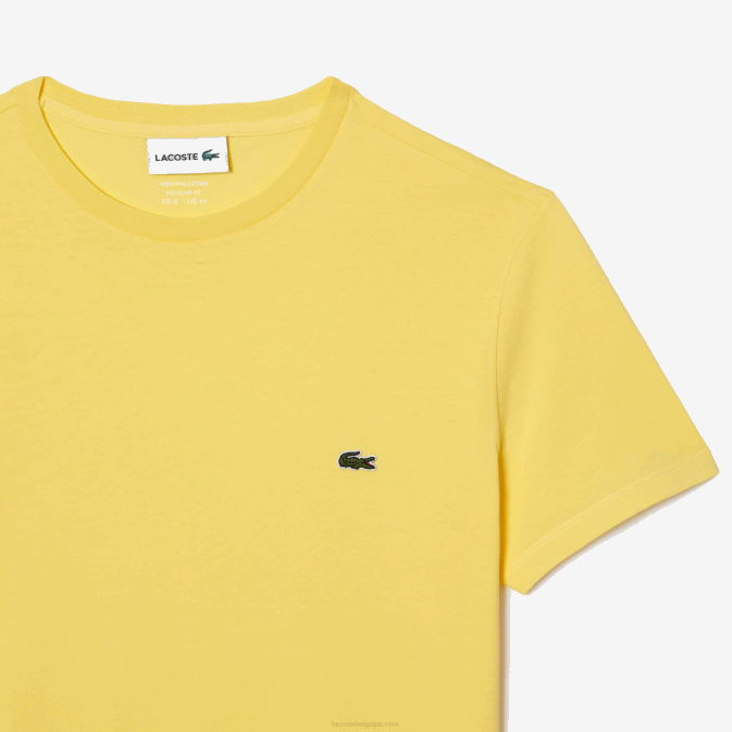jaune 107 V6HV55 Hommes Lacoste t-shirt en jersey de coton pima à col rond