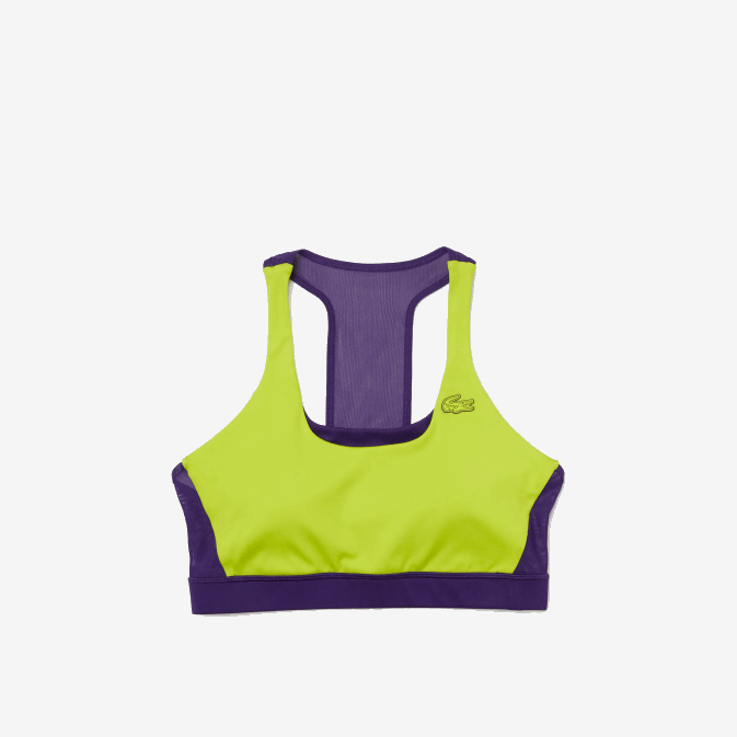 jaune violet 5cy V6HV2576 femmes Lacoste brassière de sport en polyester recyclé color-block sport