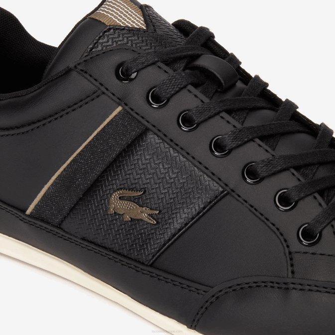 kaki noir 2h5 V6HV1715 Hommes Lacoste baskets chaymon en cuir et synthétique