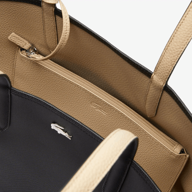 krema noir a91 V6HV2824 femmes Lacoste sac cabas bicolore réversible anna