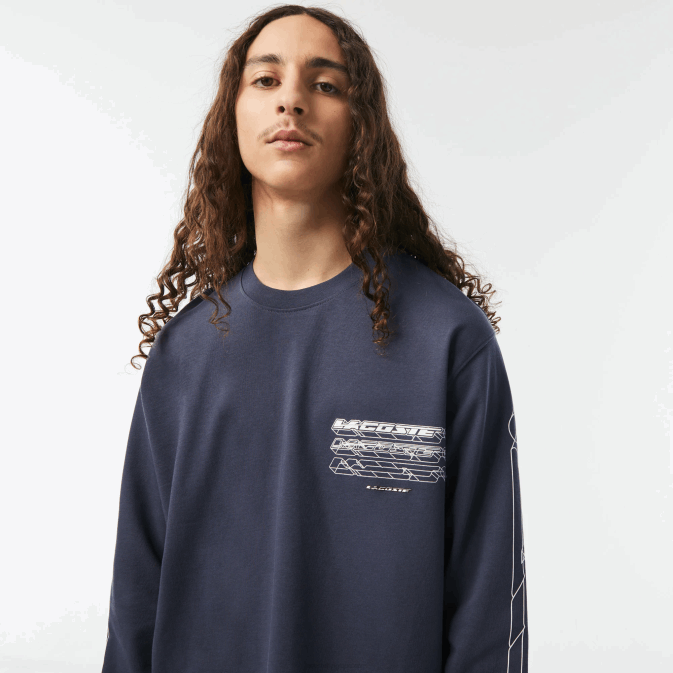 kxe bleu V6HV176 Hommes Lacoste t-shirt ample à manches longues en jersey de coton