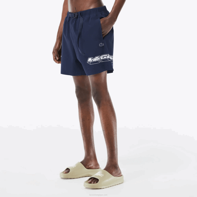 kxe bleu V6HV528 Hommes Lacoste short de bain à bande logo à séchage rapide