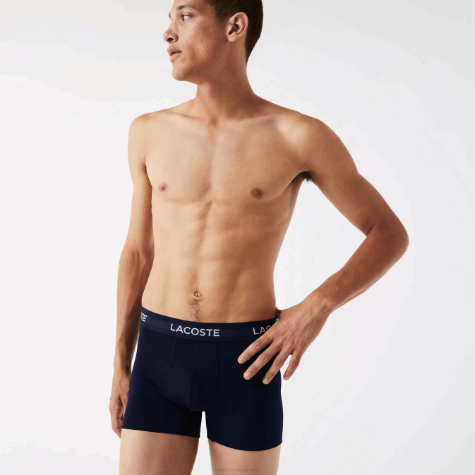 loi bleu marine blanc rouge V6HV1462 Hommes Lacoste lot de 3 boxers en microfibre