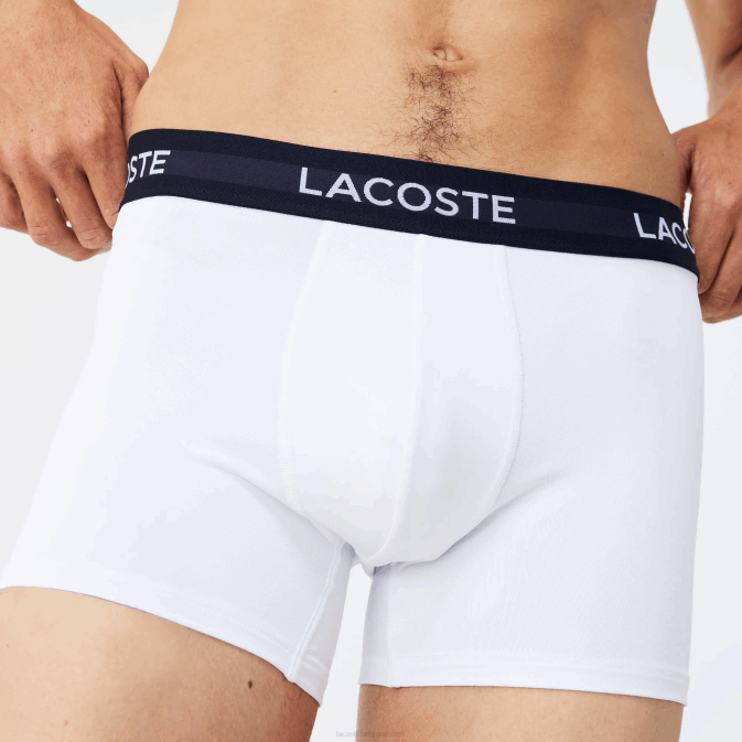 loi bleu marine blanc rouge V6HV1462 Hommes Lacoste lot de 3 boxers en microfibre