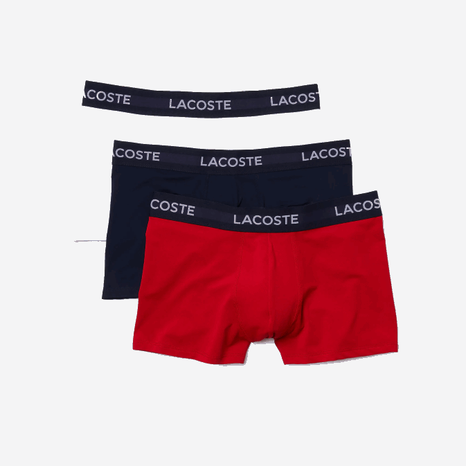 loi bleu marine blanc rouge V6HV1462 Hommes Lacoste lot de 3 boxers en microfibre