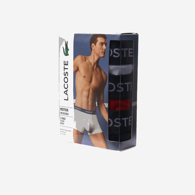 loi bleu marine blanc rouge V6HV1462 Hommes Lacoste lot de 3 boxers en microfibre