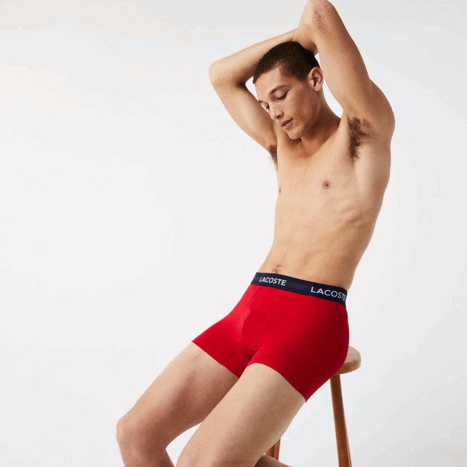 loi bleu marine blanc rouge V6HV1462 Hommes Lacoste lot de 3 boxers en microfibre