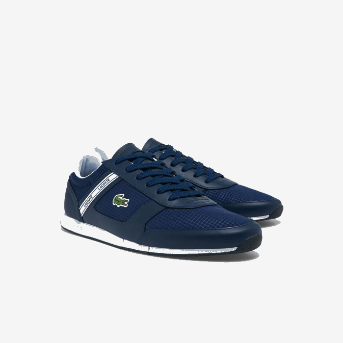 marine et blanc 092 V6HV1699 Hommes Lacoste baskets en cuir et textile menerva sport