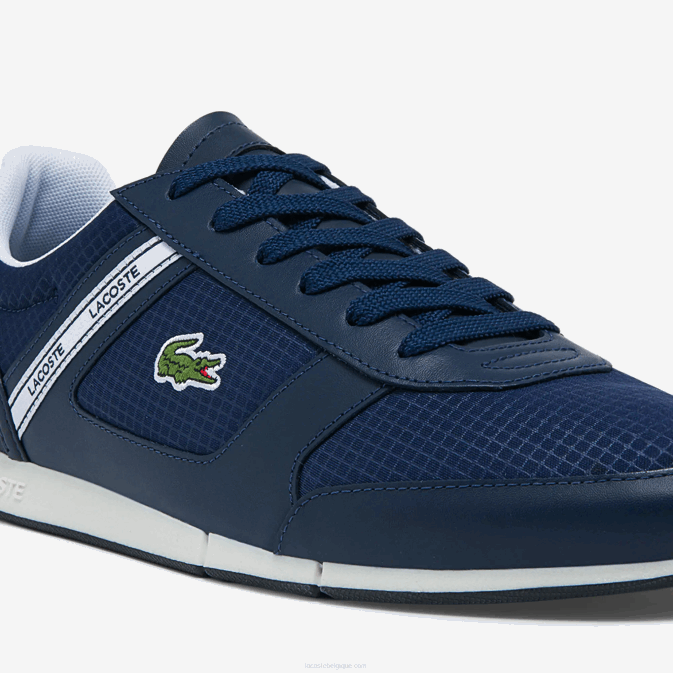 marine et blanc 092 V6HV1699 Hommes Lacoste baskets en cuir et textile menerva sport