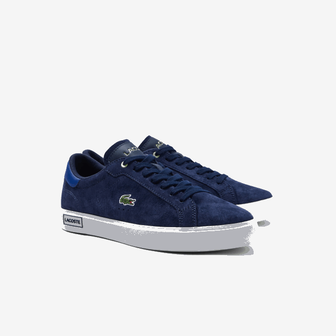 marine et blanc cassé j18 V6HV1900 Hommes Lacoste baskets powercourt en cuir à contraste de couleurs