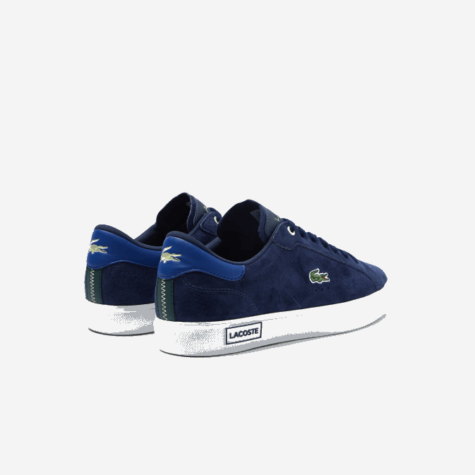 marine et blanc cassé j18 V6HV1900 Hommes Lacoste baskets powercourt en cuir à contraste de couleurs