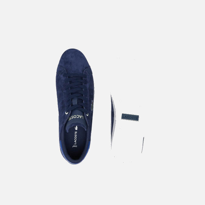 marine et blanc cassé j18 V6HV1900 Hommes Lacoste baskets powercourt en cuir à contraste de couleurs