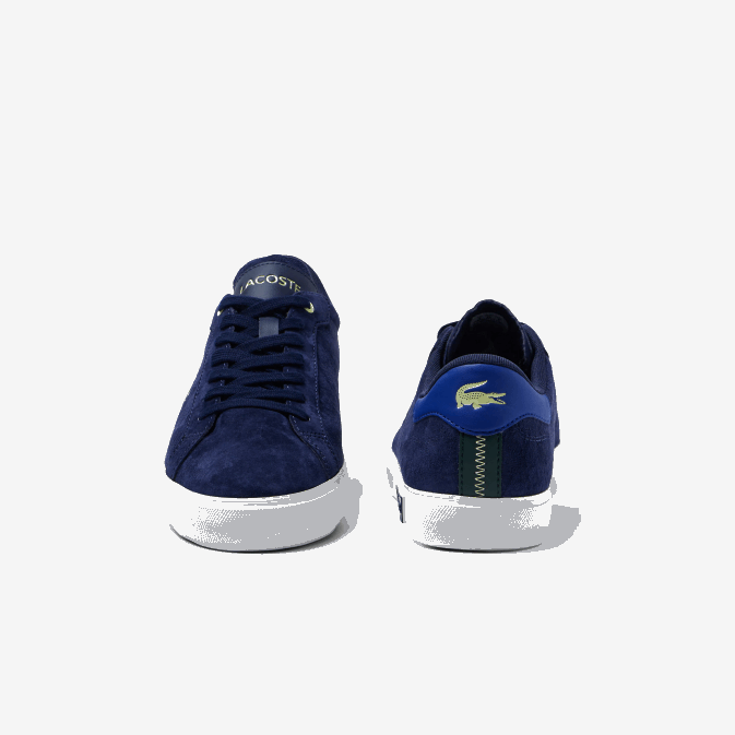 marine et blanc cassé j18 V6HV1900 Hommes Lacoste baskets powercourt en cuir à contraste de couleurs