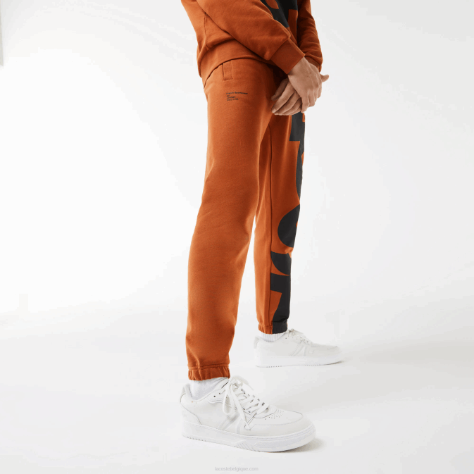 marron 3pb V6HV1037 Hommes Lacoste pantalon de survêtement en coton à lettrage contrastant