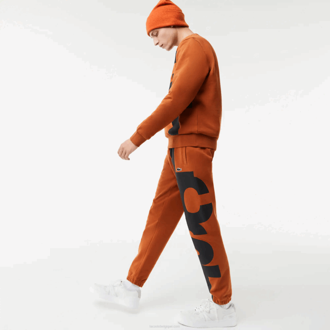 marron 3pb V6HV1037 Hommes Lacoste pantalon de survêtement en coton à lettrage contrastant