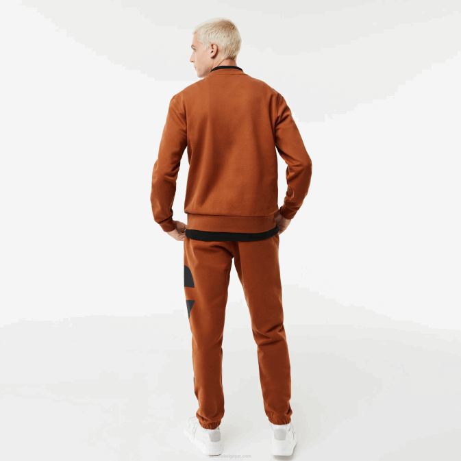 marron 3pb V6HV1040 Hommes Lacoste sweat-shirt en coton à lettres contrastées coupe classique