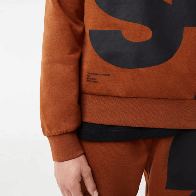marron 3pb V6HV1040 Hommes Lacoste sweat-shirt en coton à lettres contrastées coupe classique