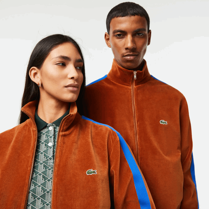 marron 3pb V6HV1117 Hommes Lacoste sweat zippé regular fit en velours