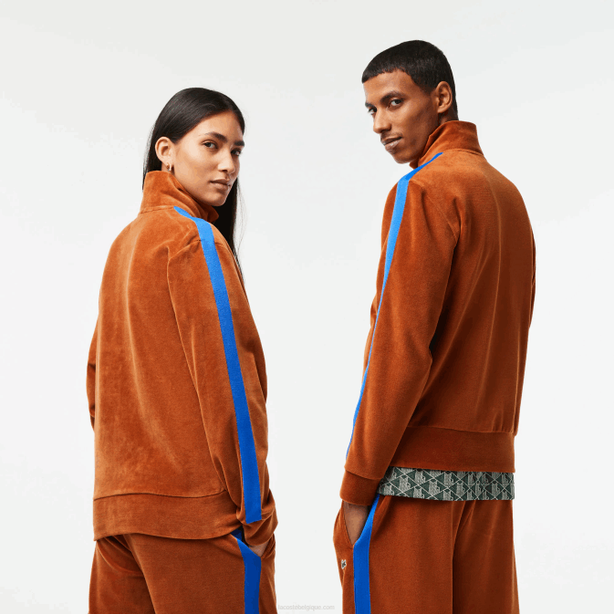 marron 3pb V6HV1117 Hommes Lacoste sweat zippé regular fit en velours