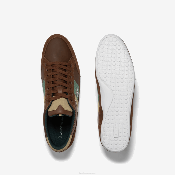 marron vert foncé 2a1 V6HV1736 Hommes Lacoste baskets chaymon en cuir