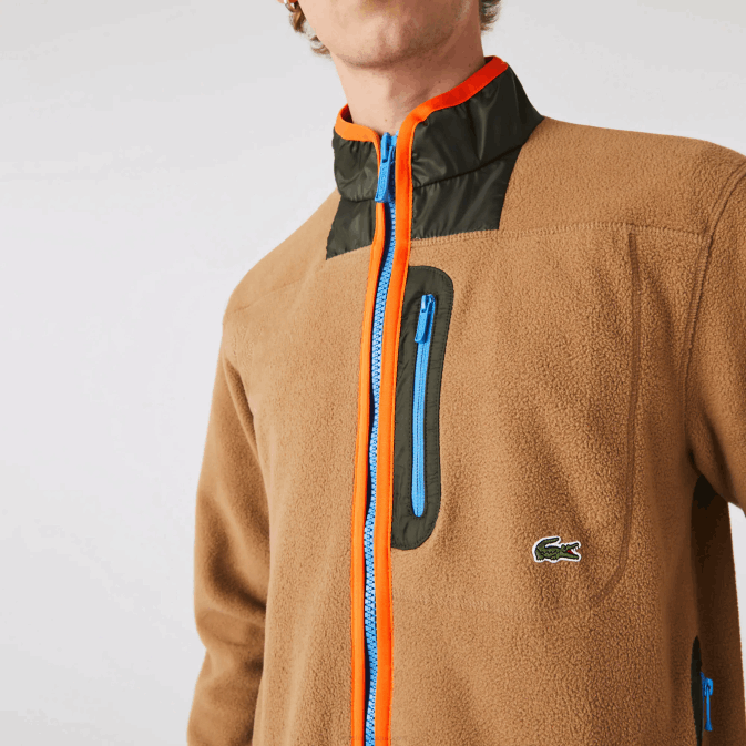 marron vert kaki 89f V6HV979 Hommes Lacoste sweat-shirt zippé en polaire coupe décontractée